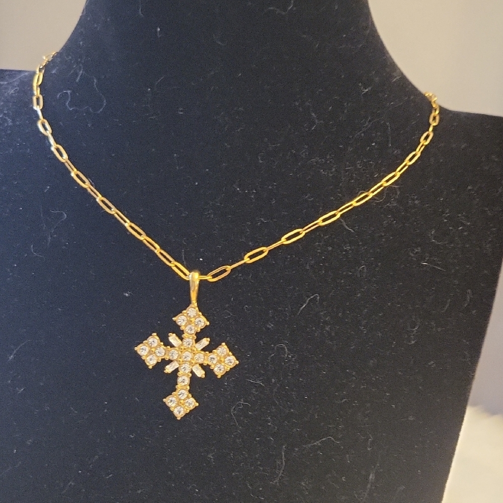 Divina Crystal Cross Paperclip Necklace